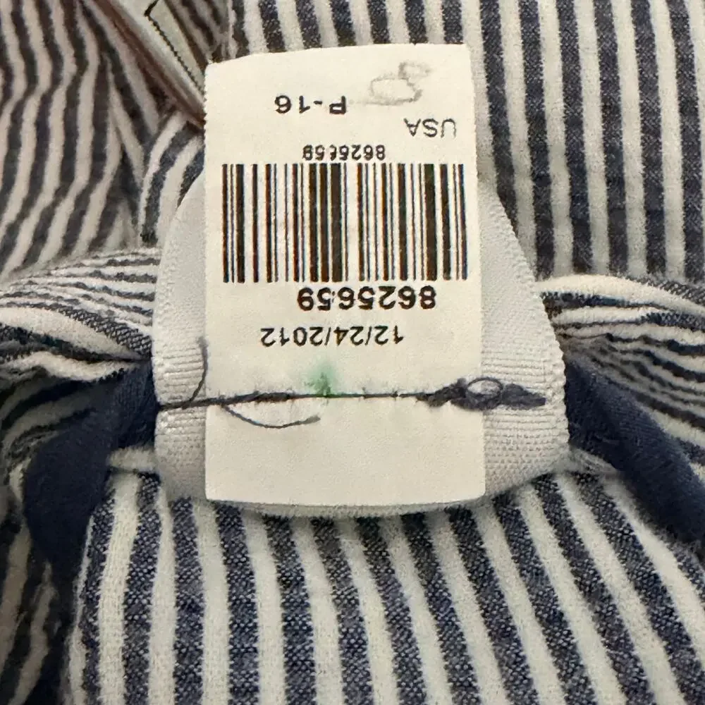 Talbots Signature Striped Seersucker Crop Capri Pants Blue White 16W PETITE